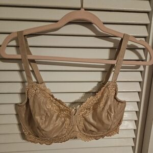 Whimsy Elegant Lace Trimmed Tan Bra Size 40D Underwire New